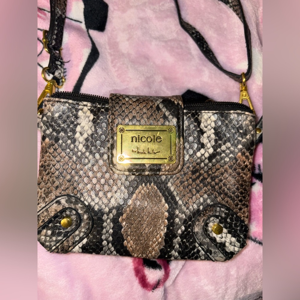 Nicole Miller Brown Snake Print Crossbody Bag
